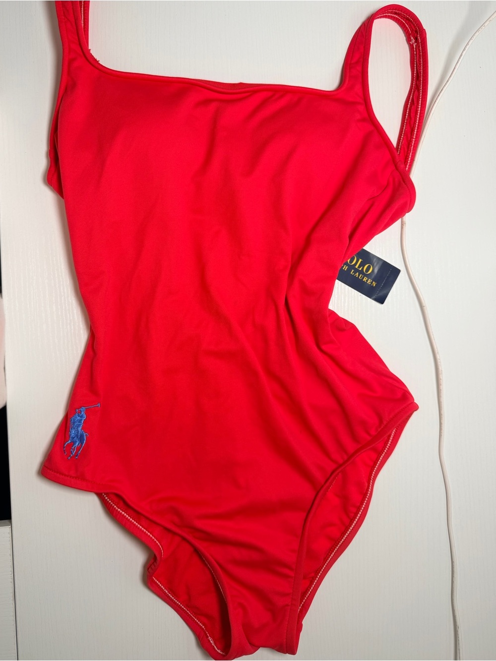 Ralph Lauren Red Scoop One-Piece Swimsuit with White Lining